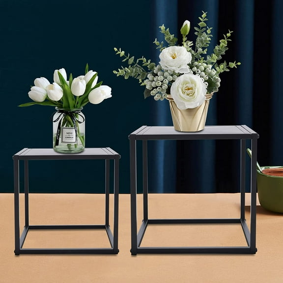 Fichiouy 2PCS Modern Square Tray Stand Metal Side Table End Matt Black Home Office Black