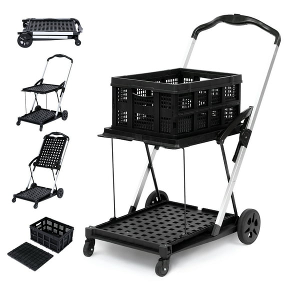 Folding Shopping Cart with Wheels, Multi Use Functional Collapsible Carts with Storage Gate, Mobile Folding Trolley