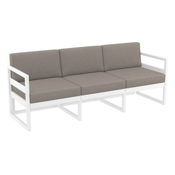 Mykonos Patio Sofa White with Acrylic Fabric Taupe Cushions