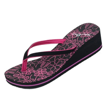 

StarBay Women s Floral Print Wedge Flip Flop with Cotton Thong in Fuchsia