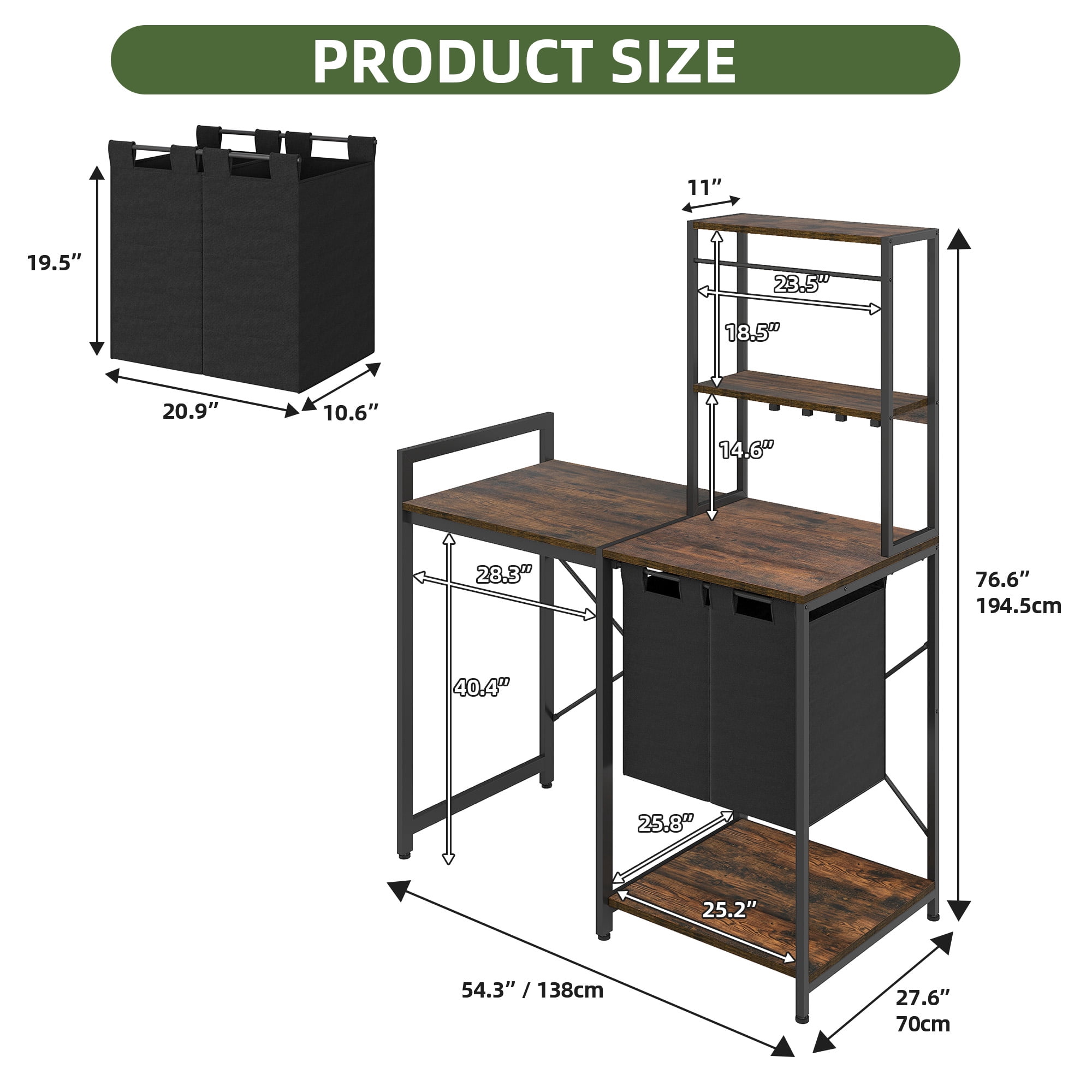 Uforic Laundry Storage Shelves with Hamper, Washer & Dryer Storage Rack, Brown