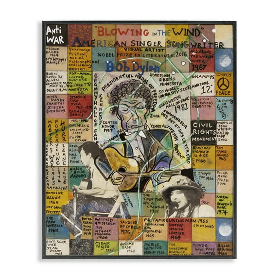 Stupell Industries Bob Dylan Collage People Drawing Black Framed Art Print Wall Art, 11 x 14