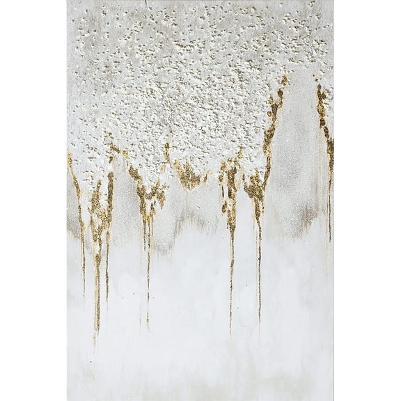 WFSposterVertical Abstract Canvas Wall Art, Textured Gold Foil Artwork, Glitter Oil Painting for Living Room Decoration, Gray