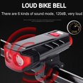 thumbnail image 2 of Solar Smart Bike Light, USB Rechargeable Bicycle Lights with 120 dB Bike Bell, 5 Lighting Modes 2 LEDs 350 Lumen Waterproof Headlight Front Lamp with 2000 Mah Battery, 2 of 8