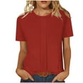 thumbnail image 3 of Women's Casual Loose Fit Round Neck Short Sleeve T-Shirt Tee Top Solid Color Breathable Cotton Summer Fashion | CSEONE,Wine L, 3 of 9