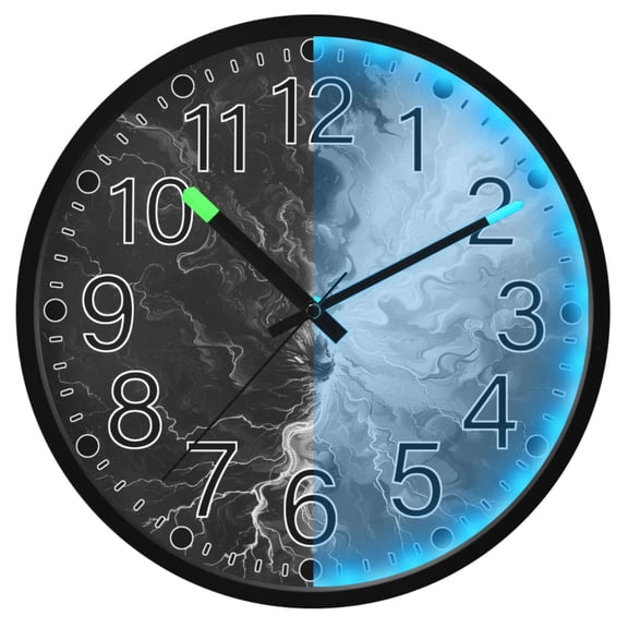 Ryvnso Black and White 12 Inch Night Light Wall Clock Silent Battery Operated Luminous Clocks