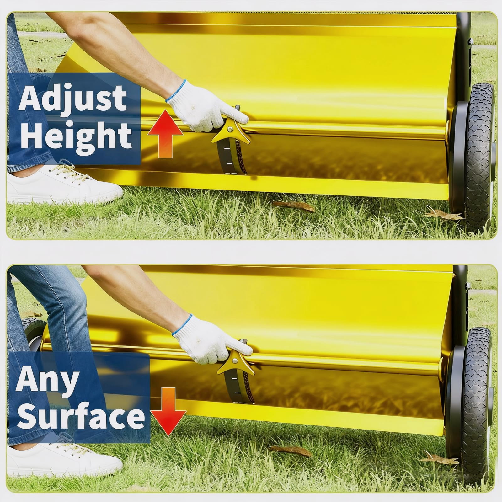 Accreate 21-Inch Lawn Sweeper With Push Design, 7 Cu. Ft. Capacity Bag, 4 Spinning Brushes, Adjustable Height, And Sturdy Steel Frame With Rubber Wheels For Leaves, Grass, And Yard Debris Collection