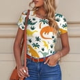 thumbnail image 6 of KLL Women 's Crew Neck Bodysuit Jumpsuits Dinosaurs and Tropical Leaves Print Short onesies Stretch T Shirts, 6 of 7