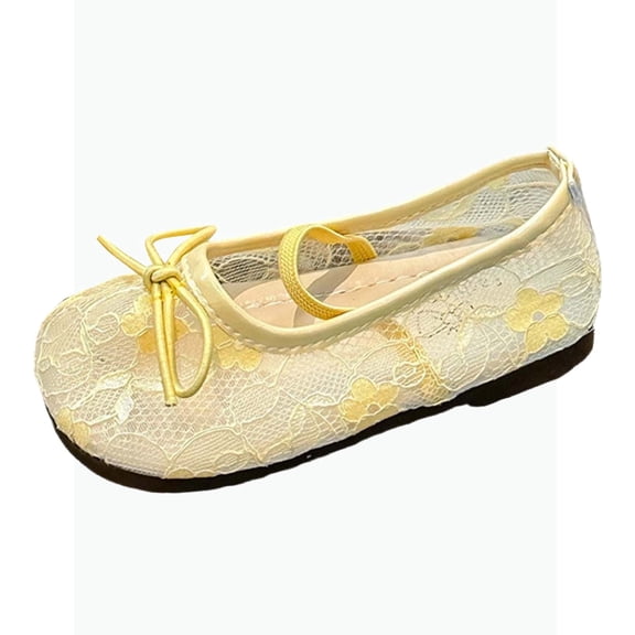 Gyujnb Girls' Lace Bow Mary Jane Flats Breathable Soft Sole Summer Casual Shoes, Closed Toe,2.5-3 Years