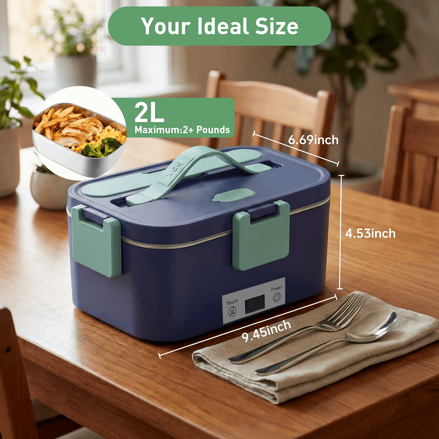 Electric Lunch Box Food Heater, Upgrade 100W High Power Portable Food Warmer, Heated Lunch Box for Adults Car/Home with 2L Removable Stainless Steel Container, 12V/24V/110V/220V