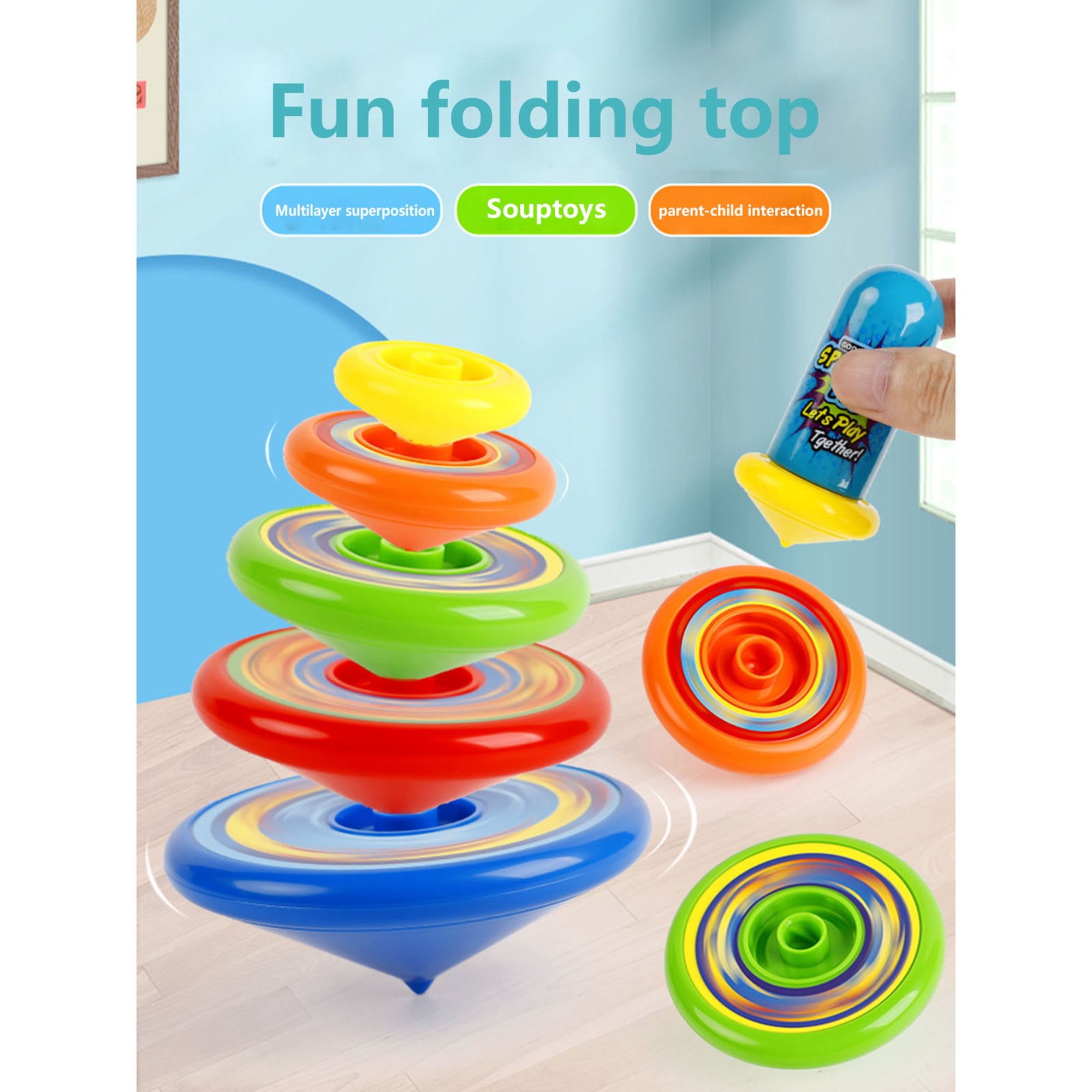 Novelty Spinning Tops for Kids, Set of 4 Different Colors and Sizes