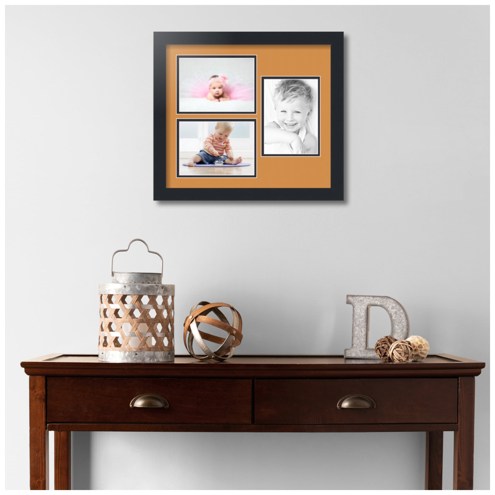 ArtToFrames Collage Photo Picture Frame with 3 - 5x7" Openings, Framed in Black with Amber and Black Mats (CDM-3926-390)