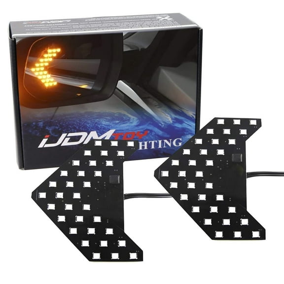 Pair Dynamic Sequential 3-Step Flash 33-SMD LED Circuit Board Panels for Behind The Side Mirror Turn Signal Retrofit, Amber Yellow