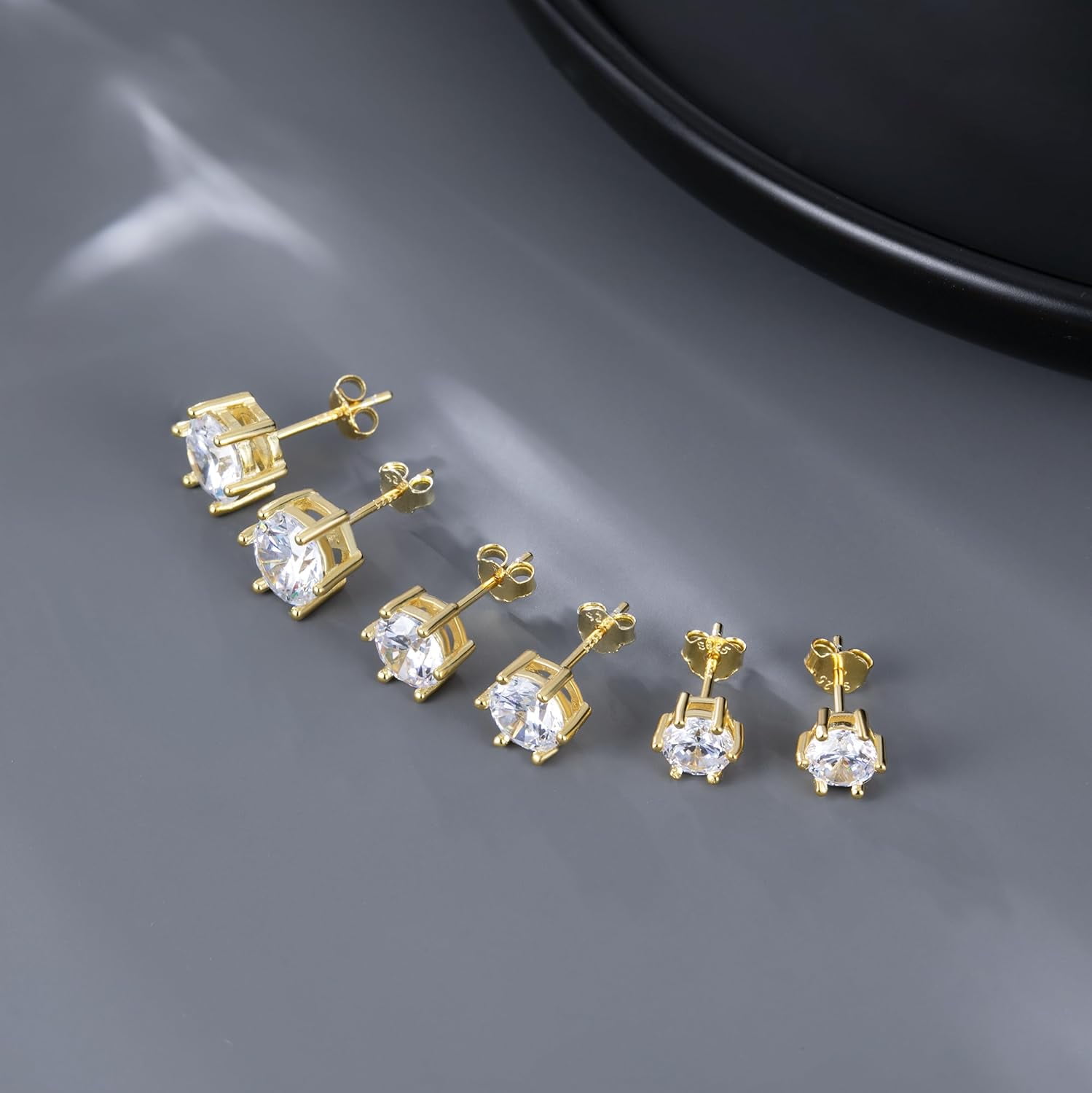 Solid 925 Sterling Silver Cubic Zirconia Stud Earrings for Women Teens Round CZ Stud Earrings 3 Pairs Stud Earrings Set Simulated Diamond Studs