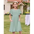 thumbnail image 4 of Arshiner Girl's Summer Dresses Ruffle Short Sleeve Swing Flowy Midi Casual Sundress with Pockets, 4 of 6