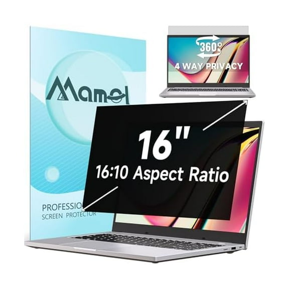 360° Privacy Screen for Laptop 16 Inch 16:10, 4 Way Computer Monitor Privacy Shield, Matte Anti Glare Blue Light Filter Compatible with Lenovo Hp Dell Acer Asus Thinkpad Envy Xps