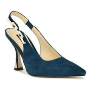 Nine West Veroni Women's Leather Stiletto Slingback Dress Pumps Color: Dark Teal Blue Suede Size: 11