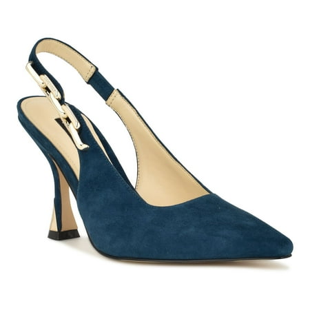 Nine West Veroni Women's Leather Stiletto Slingback Dress Pumps Color: Dark Teal Blue Suede Size: 11