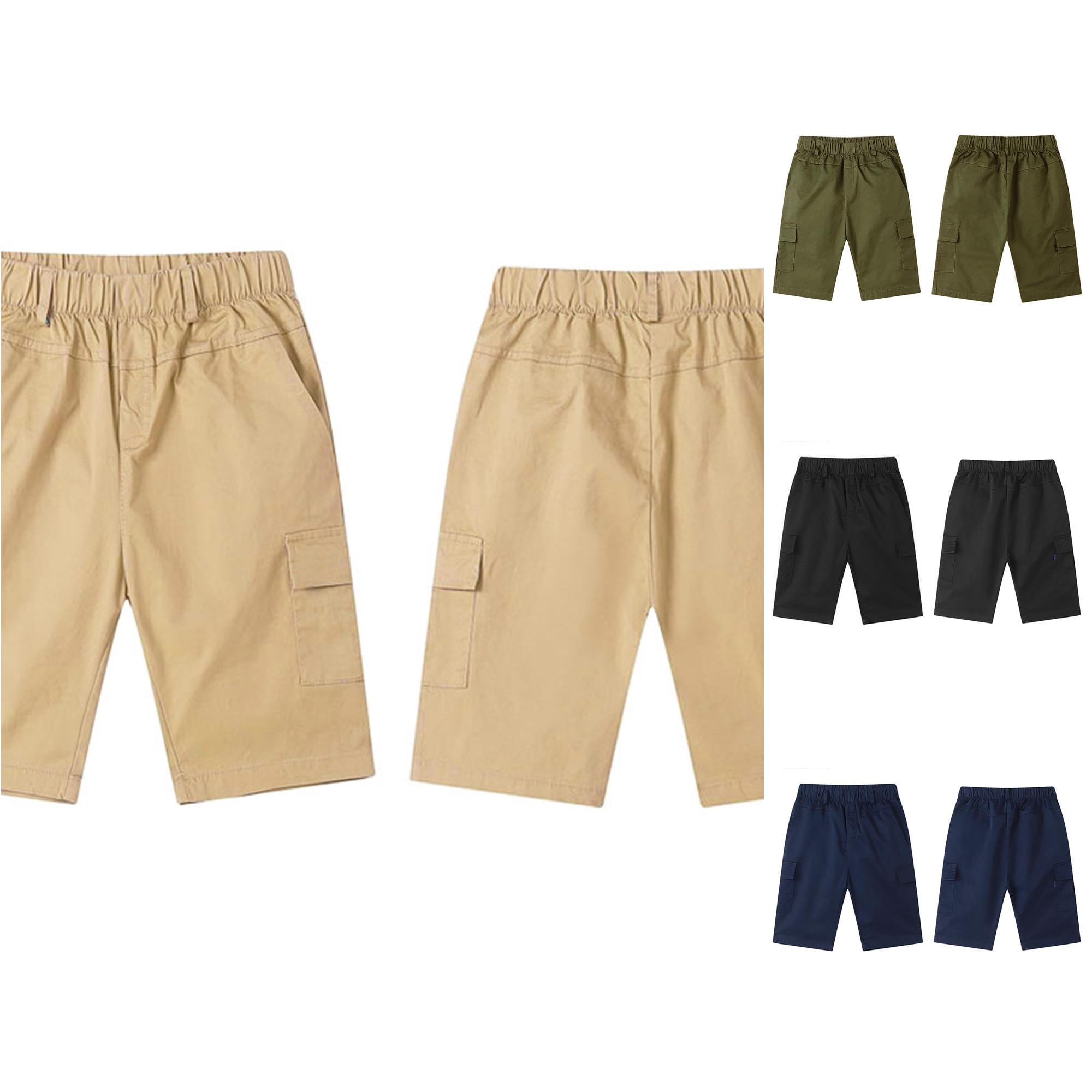 CUZIBR Boys Cargo Shorts For Kids Comfortable Elastic Waist Casual Summer Multi Pocket Knee Shorts Relaxed Fit Lightweight Casual Bottoms Outdoor Camping Daily Summer Activities Khaki 13-14 Years