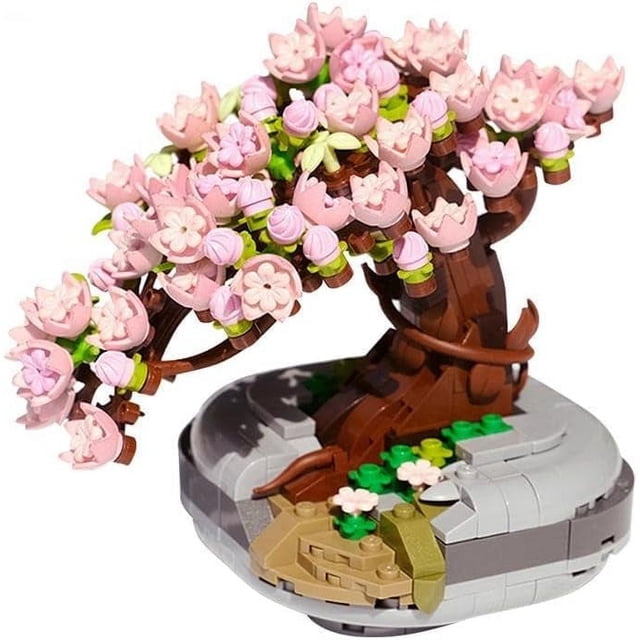 Mini Ladrillos Sakura Bonsai Modelo Flor de Cerezo Planta en Maceta Árbol Kit de Bloques de Construcción 426 PCS, Mini Partícula Simulación Flor Colección Botánica