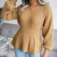 thumbnail image 4 of Lovskoo Sweaters for Women Trendy Casual Long Sleeve V-Neck Keeping Outing Blouse Sweater Khaki, 4 of 7