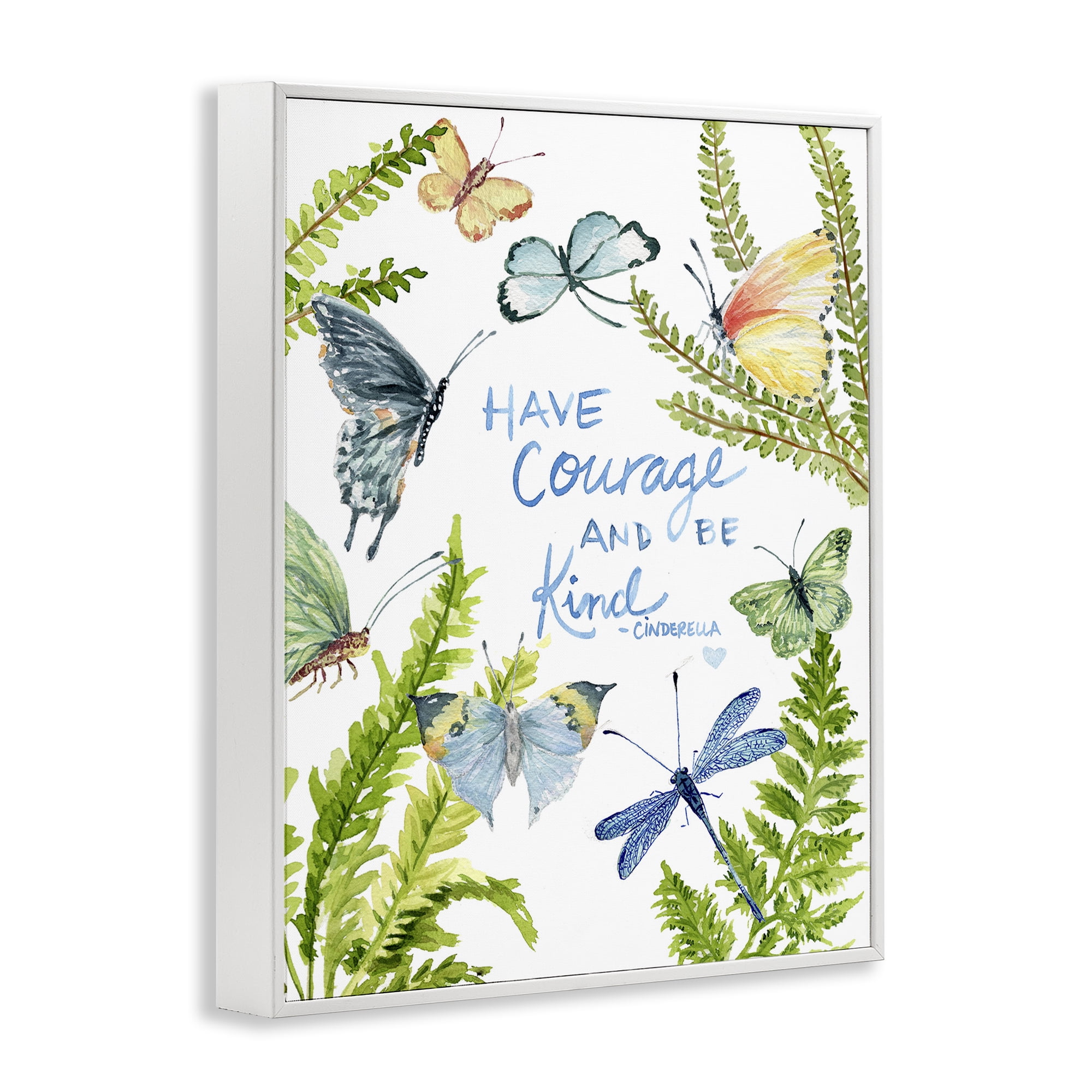 Stupell Industries Courage & Kindness Phrase Animals & Insects Painting White Framed Art Print Wall Art, 16 x 20