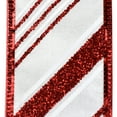 thumbnail image 2 of Glittered Christmas Diagonal Stripes Wired Ribbon, 1-1/2-Inch, 10-Yard - White/Red, 2 of 3
