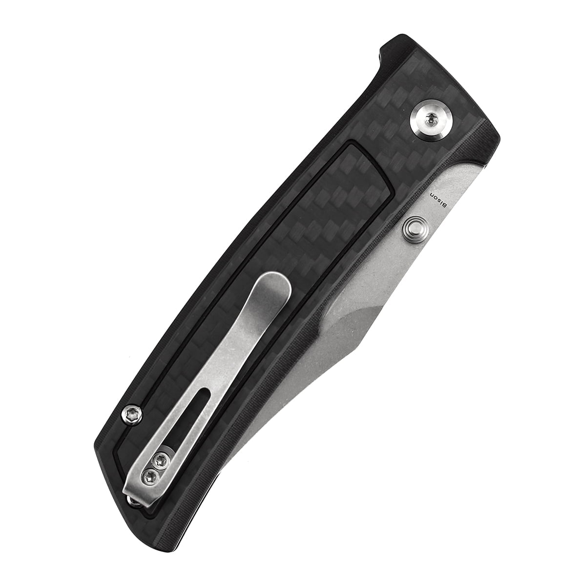 Tenable Bison Folding Knife 3.24'' Stonewashed Nitro V Blade,Carbon Fiber-G10 Handle,B2108A4