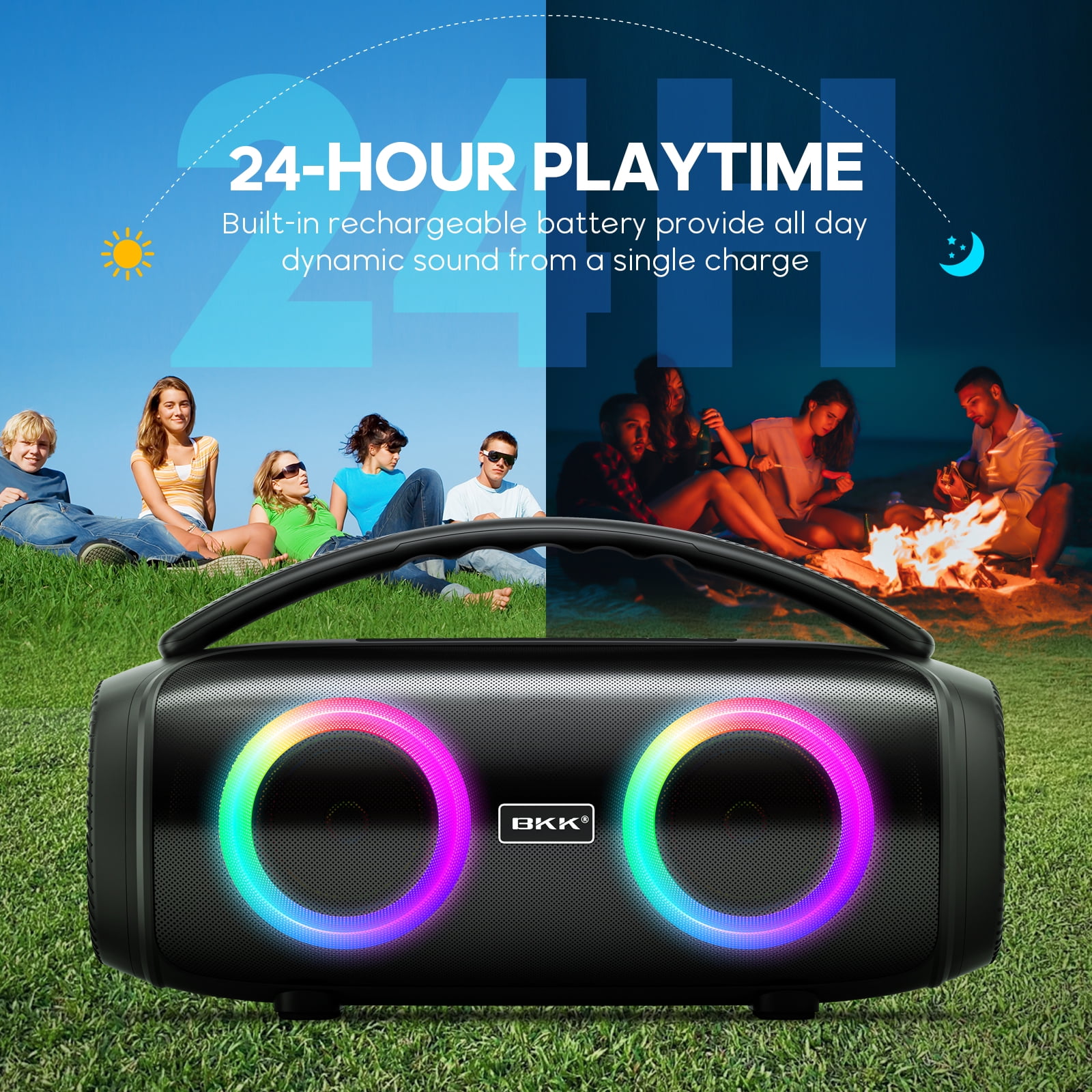 Vebreda Waterproof Bluetooth Speaker, 40W Stereo Portable Wireless Speaker with DJ Lights for Beach, Party, Black