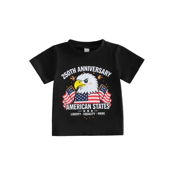 BemeyourBBs Kids Toddler Baby Boy Girl 4th of July T-Shirt Outfit Patriot 250th Anniversary Independent Day Clothes Casual Letter and Bird Print Short Sleeve Summer Shirt PPullover Tops