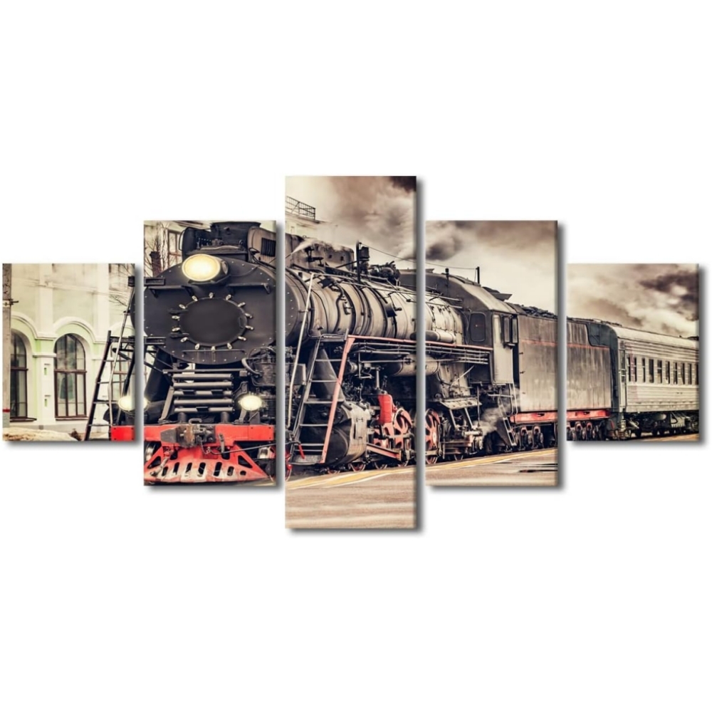 TISHIRON 5PCS Framed Steam TrainTheme Canvas Wall Art Set,60
