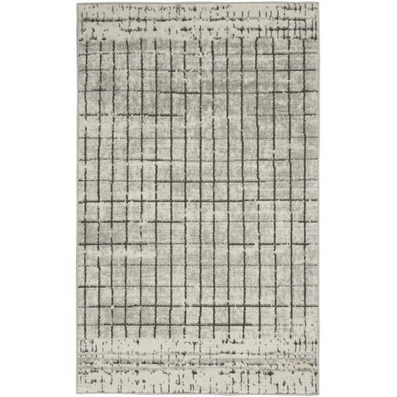 3 x 5 ft. Ivory & Gray Abstract Power Loom Distressed Non Skid Rectangle Area Rug