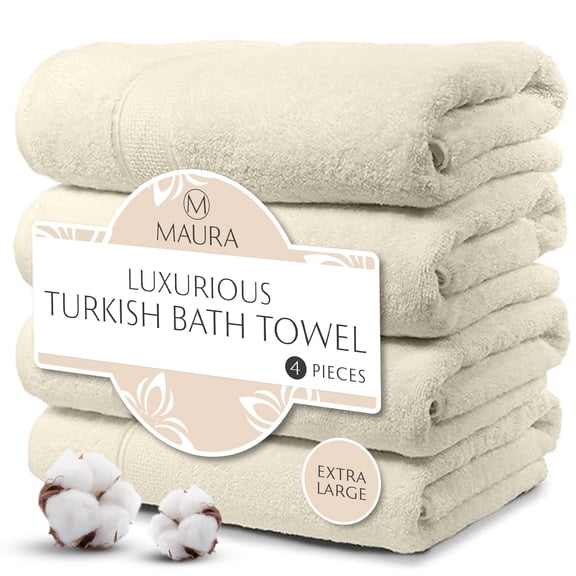 MAURA Ivory Extra Large Turkish Cotton Luxury Bath Towels set of 4. Ultra-Soft, Thick & Plush Towels for Bathroom - Cream