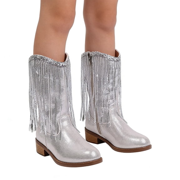 Fashion On Mid Calf Boots With Fringe Detail Casual Heel Ankle Booties For Girls Carnival And Daily Wear