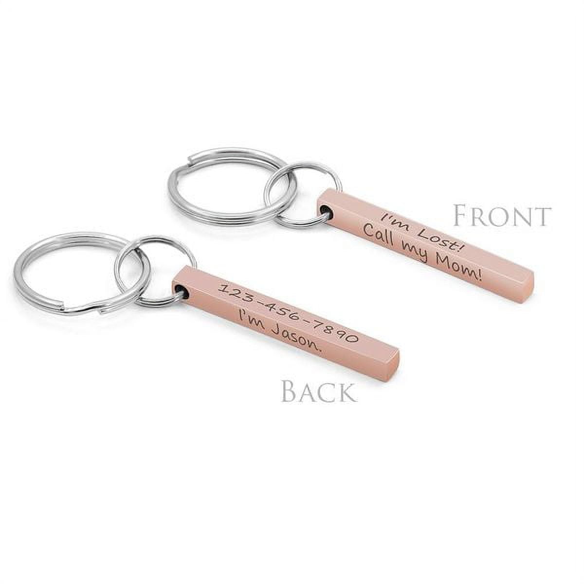 Personalized Rose Gold 4-Sided Bar Engravable Pet I'm Lost Dog Tag Cat Tag Emergency Contact Key Chain Collar Accessories Ship Next Day