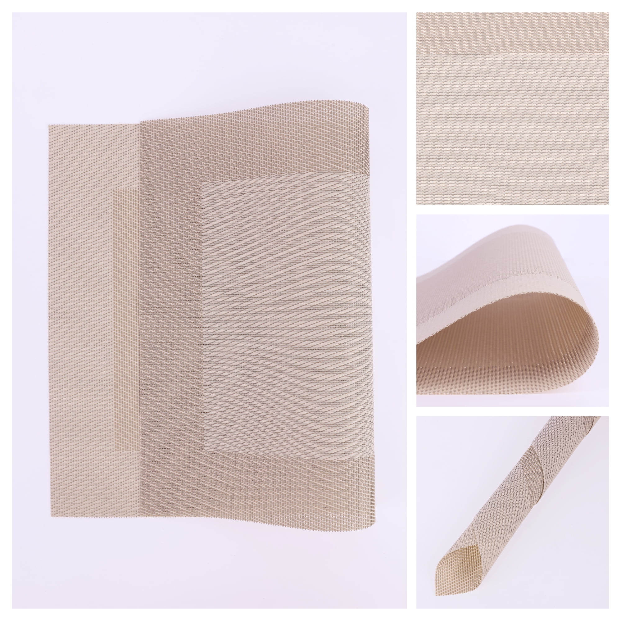Unique Bargains Set of 8 Table Placemats Washable Wipeable Table Mat Light Gold 18x12Inch