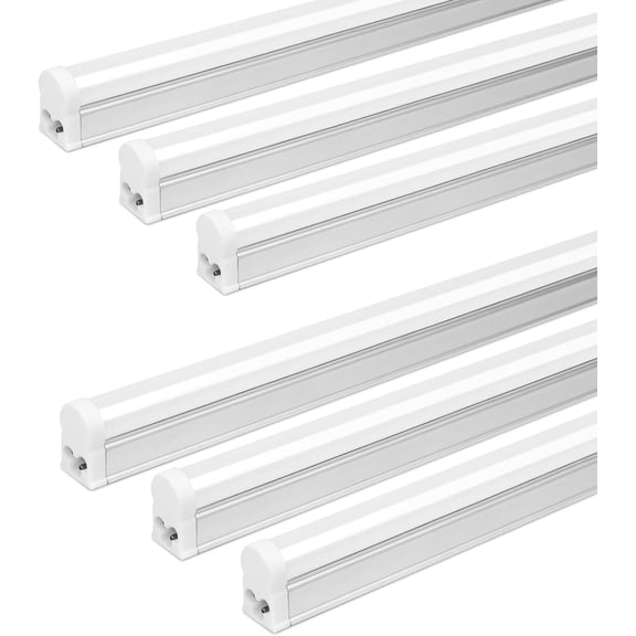 6 Pack LED T5 Integrated Single Fixture, 4FT, 2200lm, 6500K Super Bright White, 20W Utility LED Shop Light, Ceiling and Under Cabinet Light, Corded Electric with ON/Off