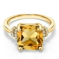 thumbnail image 3 of Gem Stone King 3.89 Ct Cushion Yellow Citrine 18K Yellow Gold Plated Silver Ring, 3 of 5