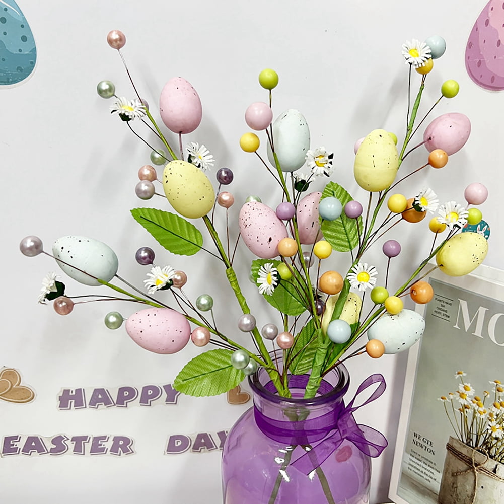 Artificial Easter Egg Berry Stems DIY Easter Rustic Easter Decorations for Easter Home Decor and Flower Arrangement F 3PCS