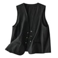 thumbnail image 2 of Ftwytp Women Summer Casual Cotton Linen Vest Tops Trendy Denim Sleeveless Blazer Cardigan Down Waistcoat Trend Loose Buttons Hoodless Outwear, 2 of 9