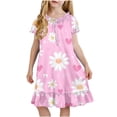 thumbnail image 2 of ITSAME Girls Summer Dresses Flower Print Ruffle Puff Sleeve Casual Fashion Homewear Dress Multicolor Size 6-7, 2 of 9