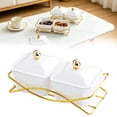 thumbnail image 2 of CoreLiving White Plastic Bowls with Lids and Decorative Gold Tray, Versatile Chip and Dip Serving Set for Fruit, Candy and Snacks, Party Hosting Platter, 2 of 10