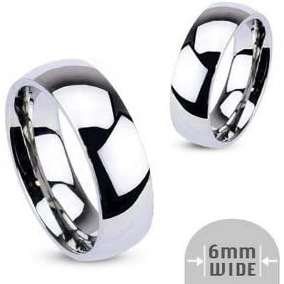 316L Stainless Steel 6mm Wide Glossy Mirror Polished Traditional Wedding Band Ring Size 13
