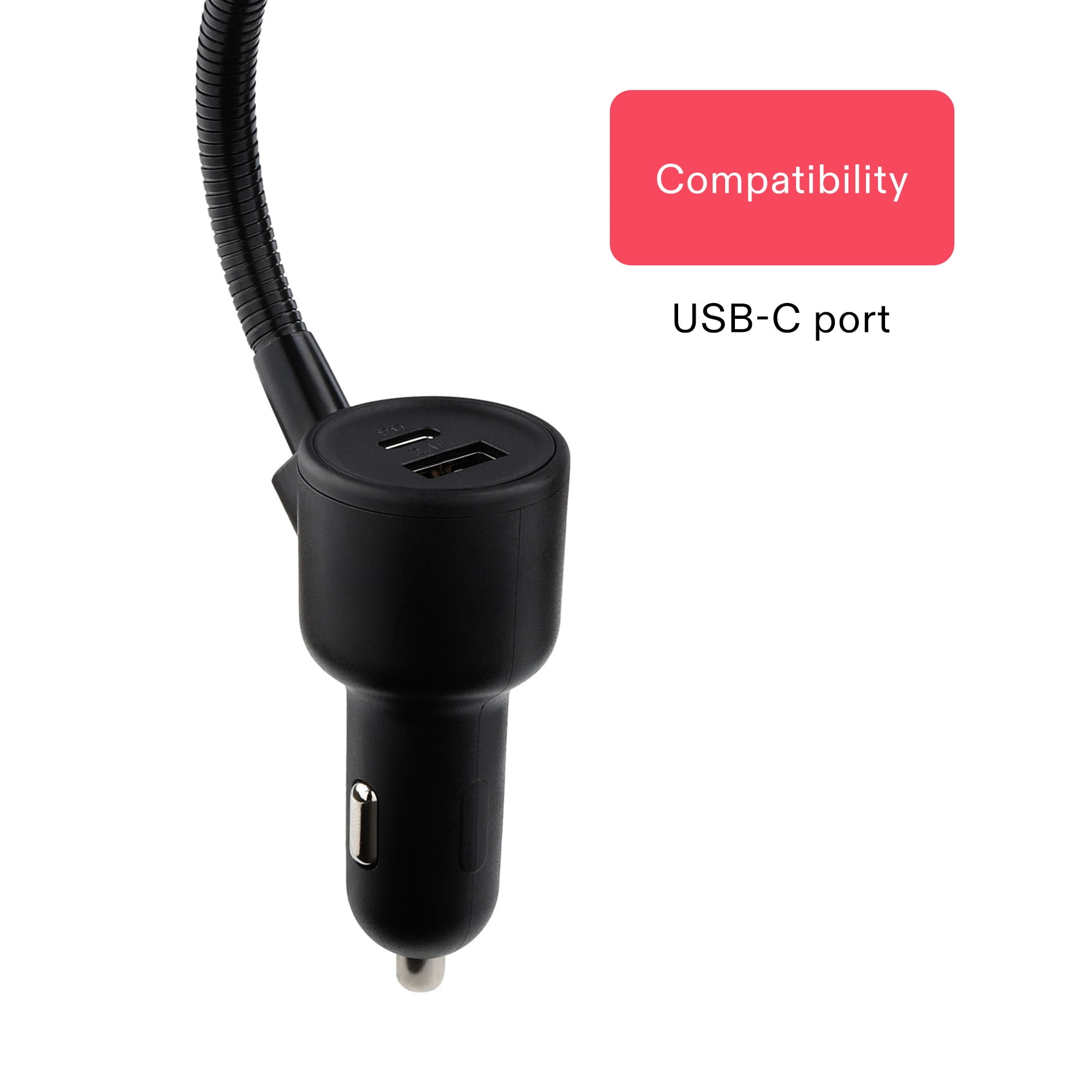 Onn Gooseneck Bluetooth FM Transmitter, Flexiable Adjustable Viewing Angle, Dual Charging Ports, Compatible with Smartphones
