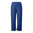 thumbnail image 5 of Ludearly Linen Pants for Women Beach Summer Plus Size Elastic Waist Straight Leg Crop Button Casual Trousers with Pockets, 5 of 5