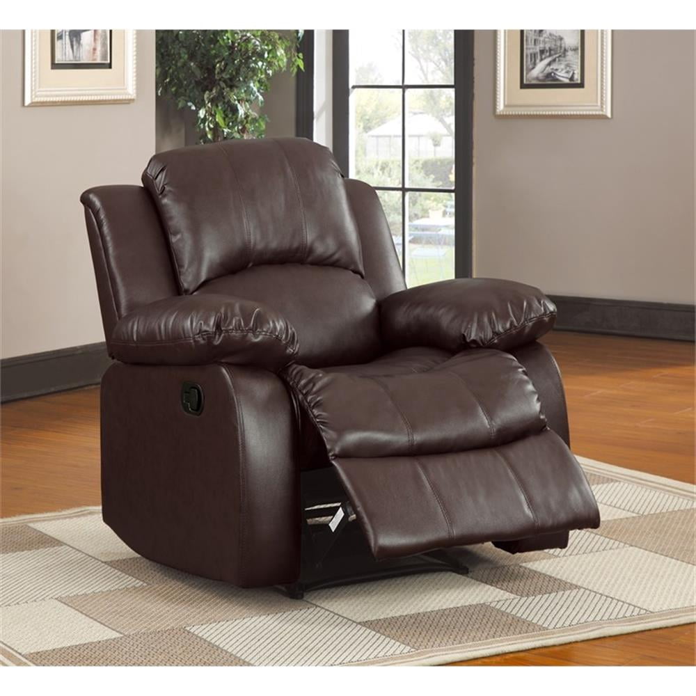 Pemberly Row Traditional Faux Leather Reclining Chair in Brown