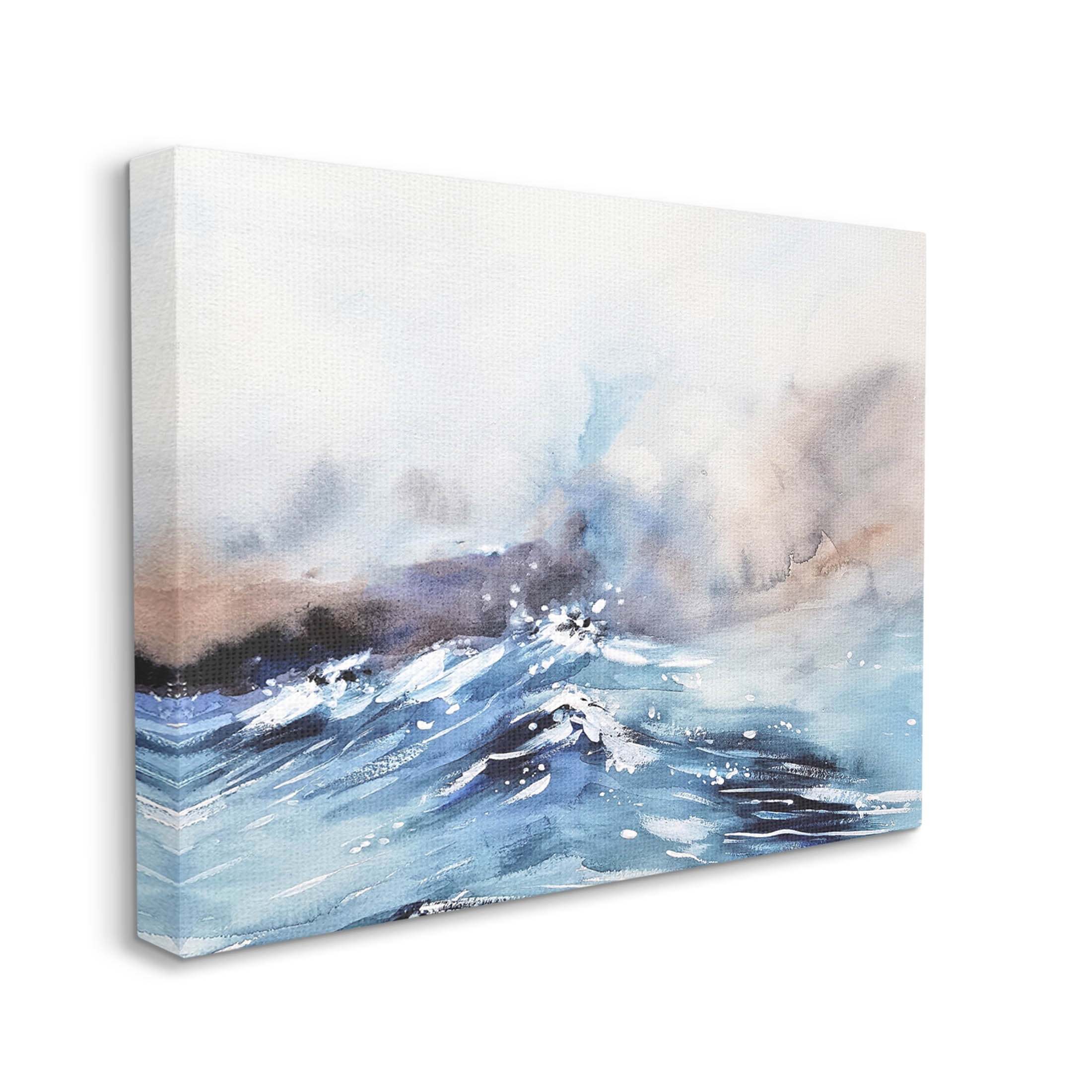 Abstract Crashing Ocean Waves Coastal Painting Gallery Wrapped Canvas Print Wall Art
