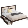thumbnail image 6 of Leumius King Size Bed Frame with Rattan Headboard, Two Storage Drawers, Rubber Wood Bed with Enhanced Support Slats and Feet for Teens and Adults Espresso, 6 of 9