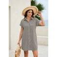 thumbnail image 2 of Zeagoo Cotton Linen Dress for Women Short Sleeve V-Neck Button Down Tunic Shift Dress Casual Breathable Comfy Summer Shirt Dress with Pocket for Beach Vacation and Everyday Wear, 2 of 6