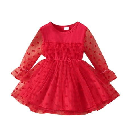 

ZMHEGW Cute Kids Dresses Children Toddler Baby Long Sleeve Solid Polka Dot Tulle Princess Outfits Clothes Christmas Dress For Toddler Girls